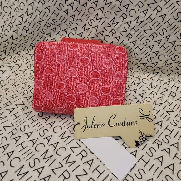 NWT JOLENE COUTURE Boutique Heart design Wallet Red with twist lock & zipper - Picture 4 of 8